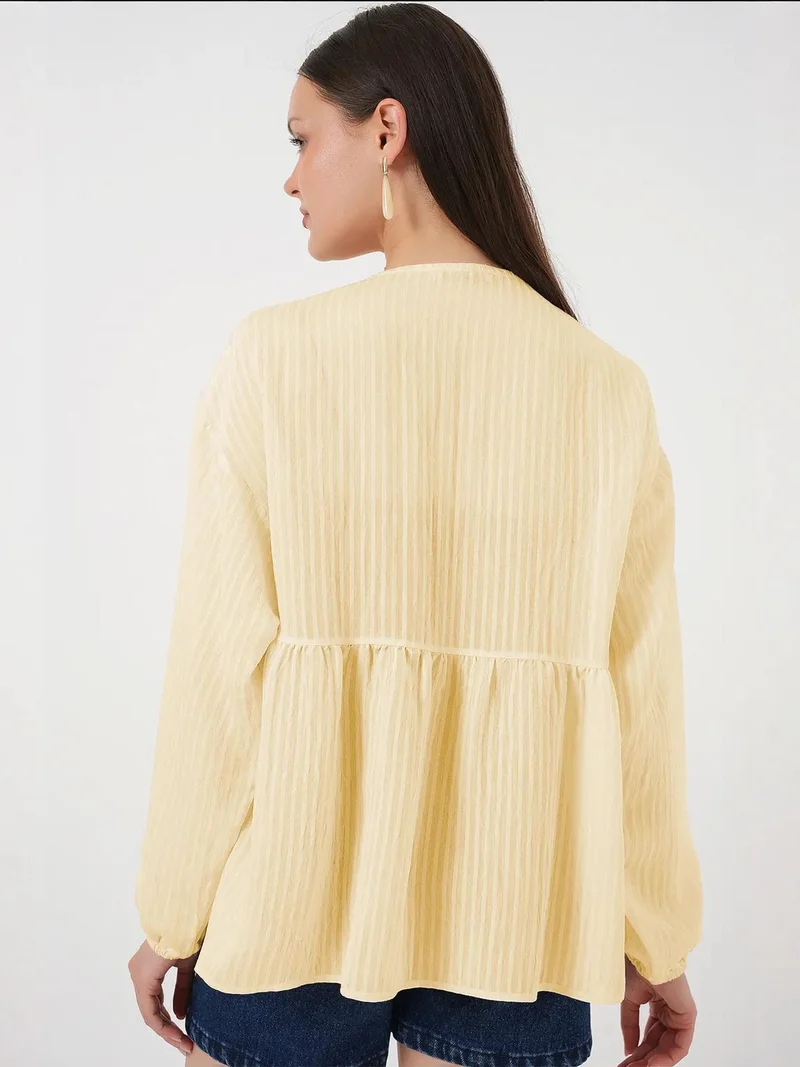 BIG DART BDART Textured Seersucker V-Neck Blouse with Bow Tie