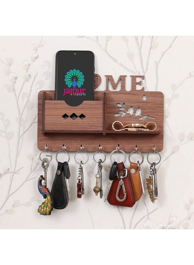 Webelkart Webelkart Wooden Matte Finish Designer Home Side Wall Shelf, Key Holder with 7 Keys Hooks (Brown)- Home Decor Items, Diwali Decorations Items  - Image 5