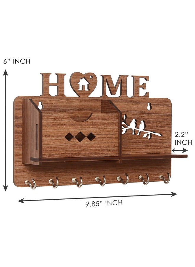 Webelkart Webelkart Wooden Matte Finish Designer Home Side Wall Shelf, Key Holder with 7 Keys Hooks (Brown)- Home Decor Items, Diwali Decorations Items  - Image 2