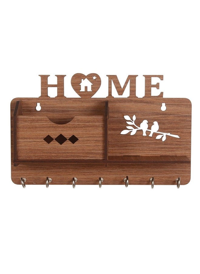 Webelkart Webelkart Wooden Matte Finish Designer Home Side Wall Shelf, Key Holder with 7 Keys Hooks (Brown)- Home Decor Items, Diwali Decorations Items  - Image 3
