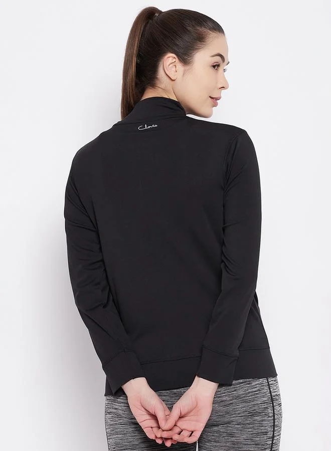 Clovia  Black Solid Activewear Zip-Up Jacket for Women | Best Price UAE
