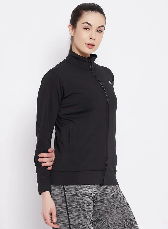 Clovia  Black Solid Activewear Zip-Up Jacket for Women | Best Price UAE