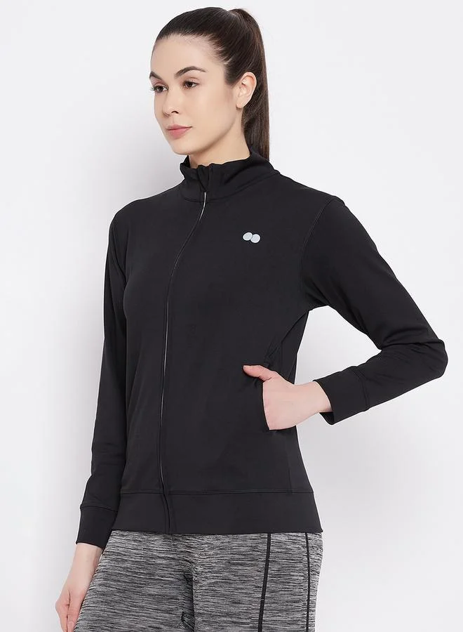 Clovia  Black Solid Activewear Zip-Up Jacket for Women | Best Price UAE