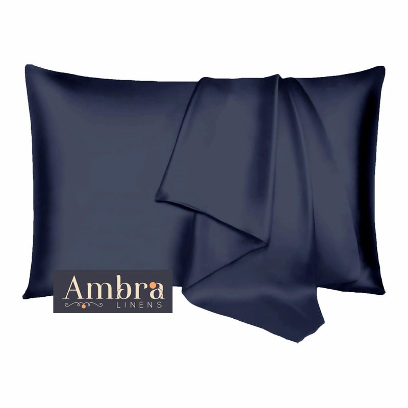 Ambra Linens Ambra Linen Premium Luxury Silky Soft Pillow Cover, Solid Color,Silk Like Soft, Skin Friendly, Compatible with All Bedding Styles, Set of 2 Covers for All-Season use (Navy Blue) - Image 1