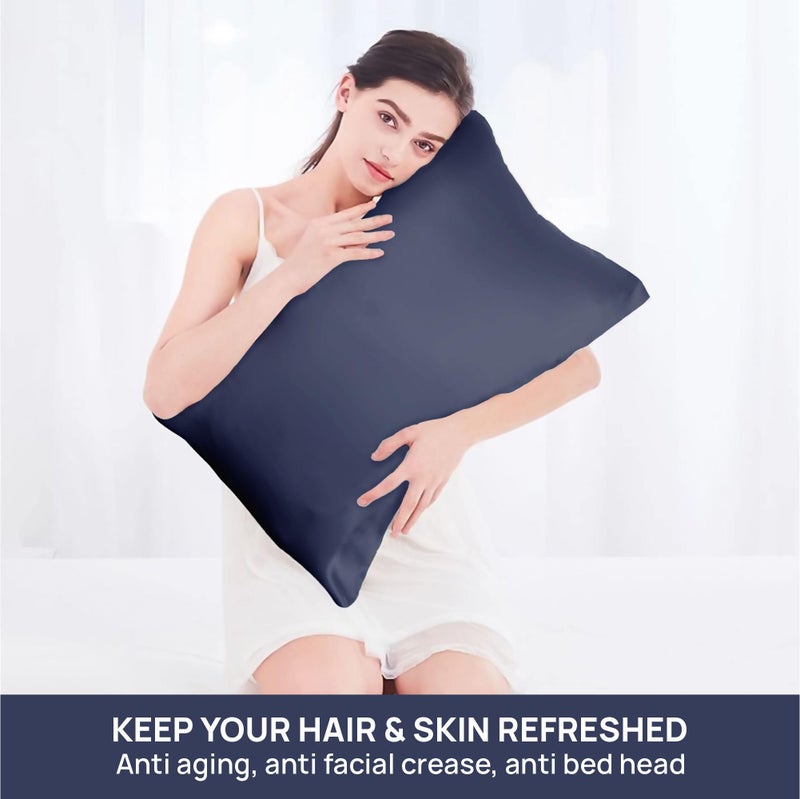 Ambra Linens Ambra Linen Premium Luxury Silky Soft Pillow Cover, Solid Color,Silk Like Soft, Skin Friendly, Compatible with All Bedding Styles, Set of 2 Covers for All-Season use (Navy Blue) - Image 2