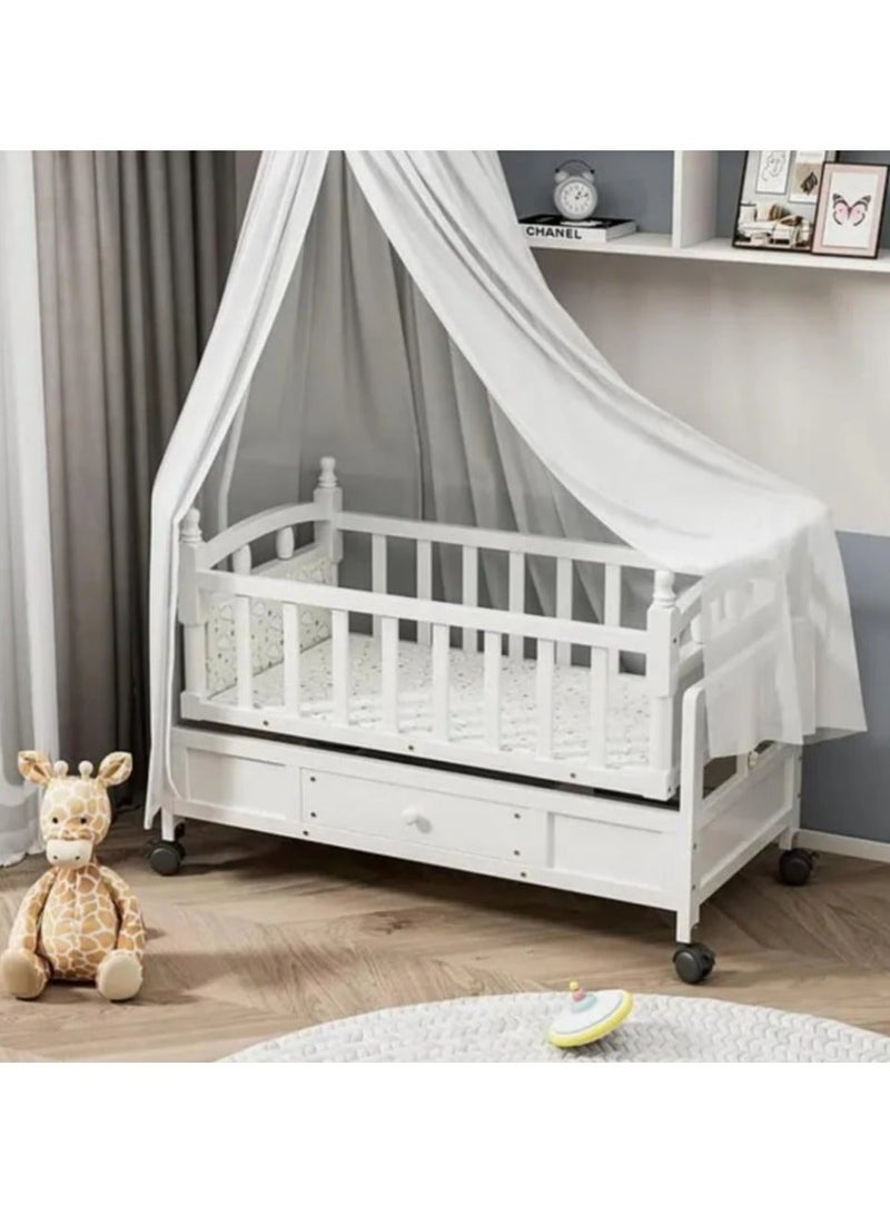 إفريثينج فور كيدز سرير أطفال خشبي لحديثي الولادة أرجوحة وخزانة ملابس مقاس 95x45 سم لون أبيض - Image 1