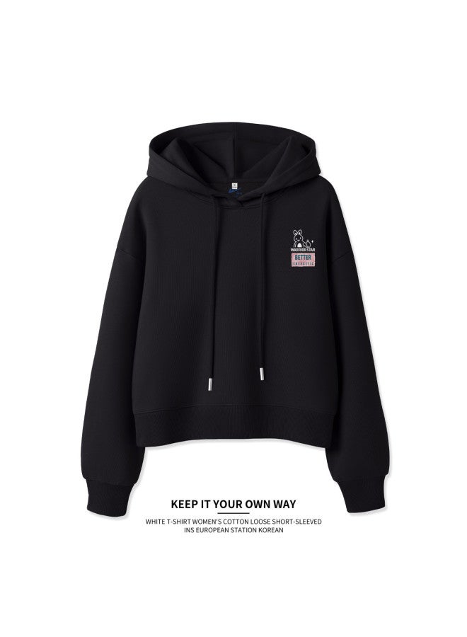 Warrior Women's Clothing】spring And Autumn Women's Hooded Sweatshirt, Sporty Casual Versatile Short Loose Top Trendy - Image 2