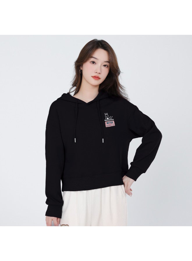 Warrior Women's Clothing】spring And Autumn Women's Hooded Sweatshirt, Sporty Casual Versatile Short Loose Top Trendy - Image 3