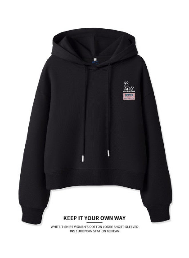 Warrior Women's Clothing】spring And Autumn Women's Hooded Sweatshirt, Sporty Casual Versatile Short Loose Top Trendy - Image 1