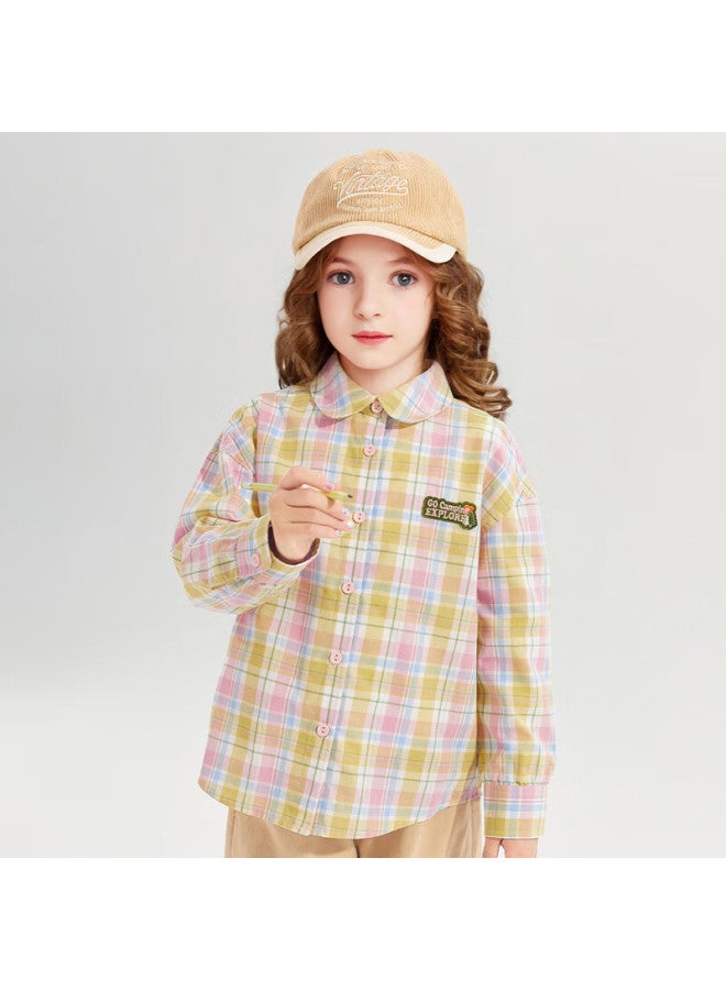 Deesha Girls' Plaid Shirt Top For Autumn , Trendy Yellow Plaid Design, Size 130 - Image 1