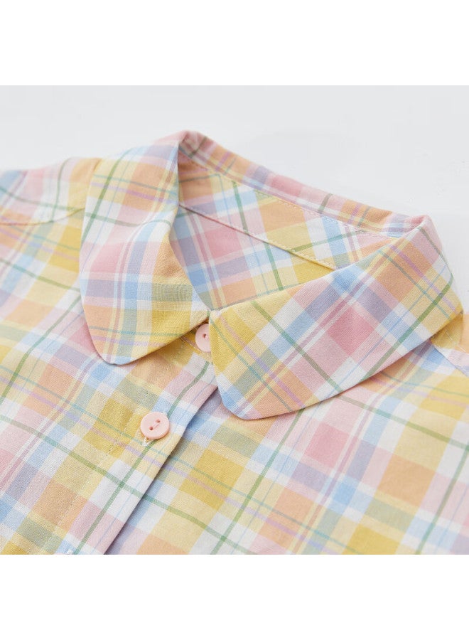 Deesha Girls' Plaid Shirt Top For Autumn , Trendy Yellow Plaid Design, Size 130 - Image 2