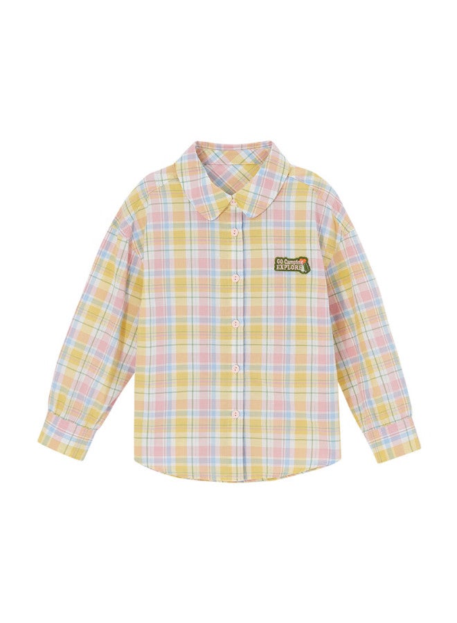 Deesha Girls' Plaid Shirt Top For Autumn , Trendy Yellow Plaid Design, Size 130 - Image 4