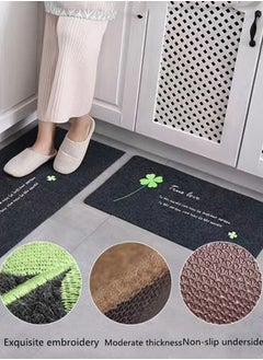 Kutis 2-piece Kitchen Mat Absorbent quick-drying polyester material four-leaf clover pattern Dark Gray 40x60 and 40x120 CM  - Image 3