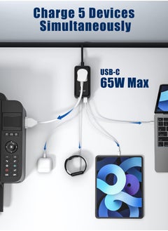 Lencent 65w Usb C Charger Plug Gan 4-port Fast Wall Charger With 1 Ac+4 Usb Ports Pd Desktop Charger Compatible With Laptop Macbook Ipad Pro Iphone and More Black  - Image 2