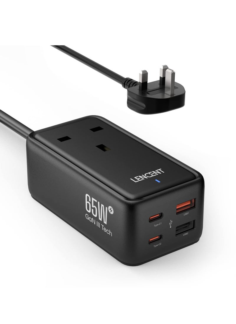 لينسينت شاحن حائط سريع بقدرة 65 وات USB C مزود بـ 4 منافذ مع 1 Ac+4 منافذ USB Pd شاحن سطح المكتب متوافق مع أجهزة الكمبيوتر المحمول Macbook Ipad Pro Iphone والمزيد باللون الأسود  - Image 1