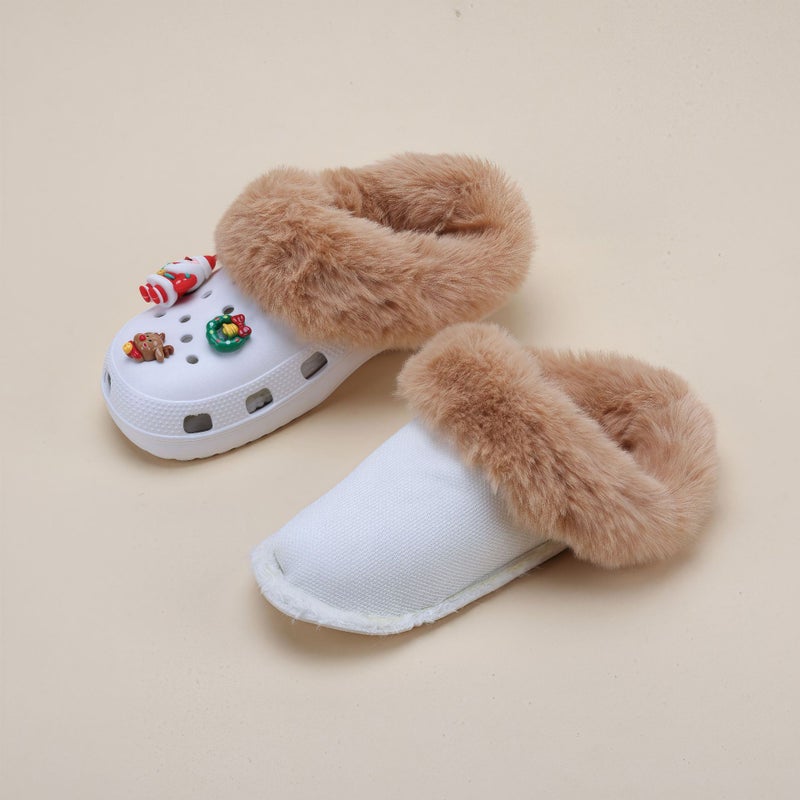Plush-Lined Clogs With Removable Fur Covers, Winter Cotton-Lined Warm Women'S Fur Slippers, Men'S Cotton Covers, Washable - Image 1