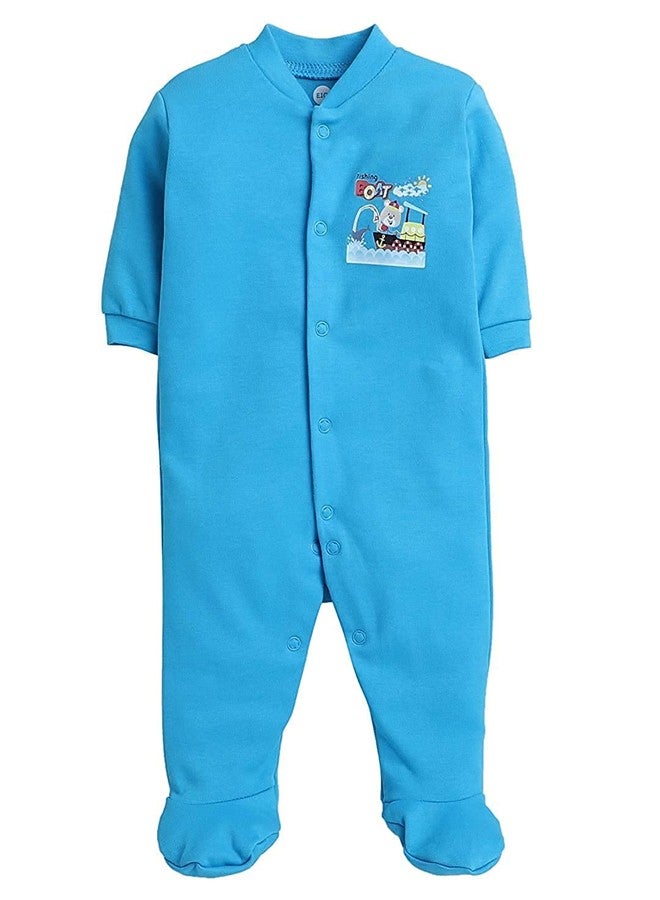 EIO 100% Cotton Rompers/Sleep Suits/Jumpsuit/Night Suits for Baby Boys & Girls, Infants, New Born Pack of 3 Turquoise - Image 2