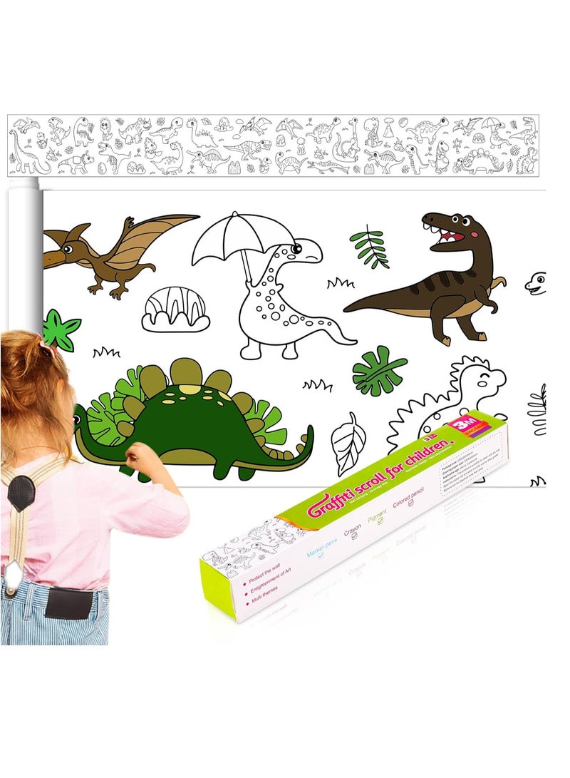 3M Roll of Drawing Paper, Coloring for Kids, Toddlers, DIY Cut and Stick for Girls and Boys (Dinosaurs)  - Image 1
