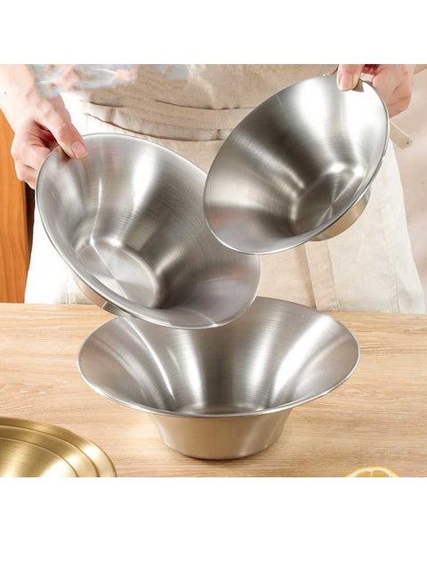 3-Piece Stainless Steel Silver Fruit Salad Basin,Pasta Bowl Mix Noodles And Rice Bowls Soup Towel 19+22+25cm
