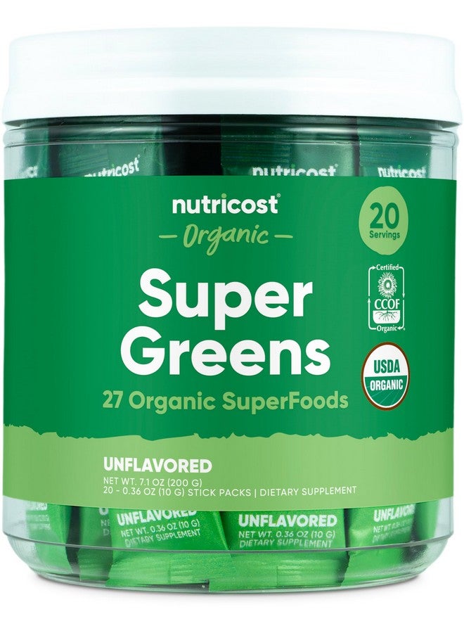 Nutricost نوتريكوست سوبر جرينز العضوية (بدون نكهة) 20 عبوة - خالية من الغلوتين، غير معدلة وراثيًا - Image 1