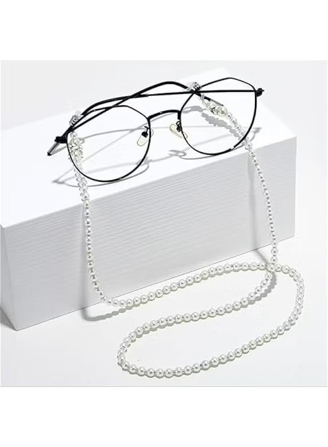 2-Piece Elegant Pearl Eyeglass Chain Beaded Sunglasses Strap Anti-Slip Neck Cord Lanyard Imitation Eyewear White Pink Women Girls - Image 4