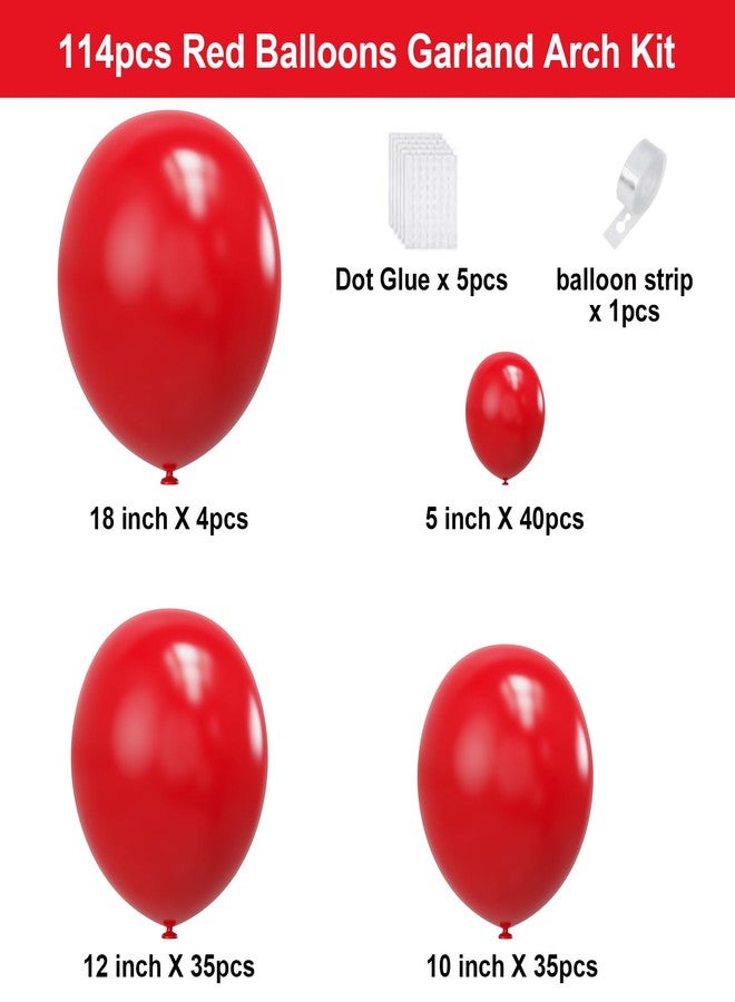 YMSZ Red Balloons Garland Arch kit, 114pcs Red Latex Balloon with Different Sizes for Birthday, Graduation, Valentines, Christmas, Wedding Party Decorations - Image 2