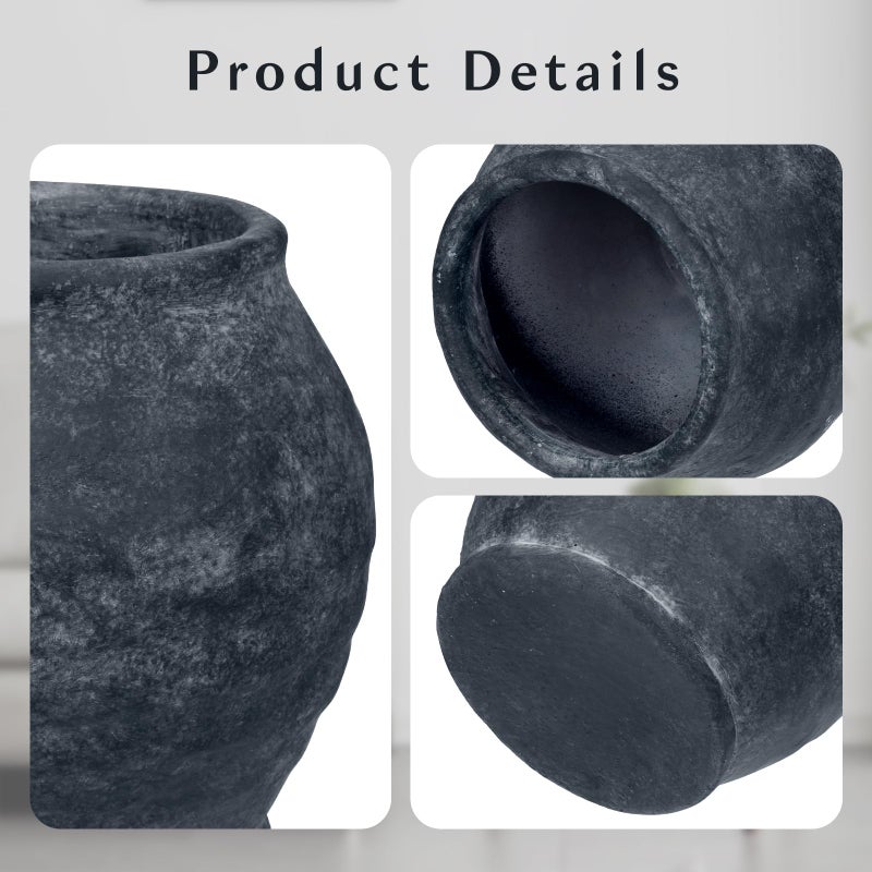 Briful Rustic Vintage Ceramic Pottery Vase, 6.1'' Farmhouse Table Decor with Distressed Texture, Wide Mouth Decorative Jar Vases for Home Decor, Shelf & Entryway, Black - Image 3