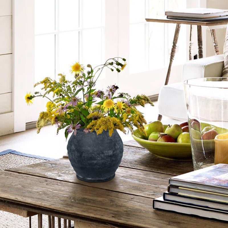 Briful Rustic Vintage Ceramic Pottery Vase, 6.1'' Farmhouse Table Decor with Distressed Texture, Wide Mouth Decorative Jar Vases for Home Decor, Shelf & Entryway, Black - Image 5