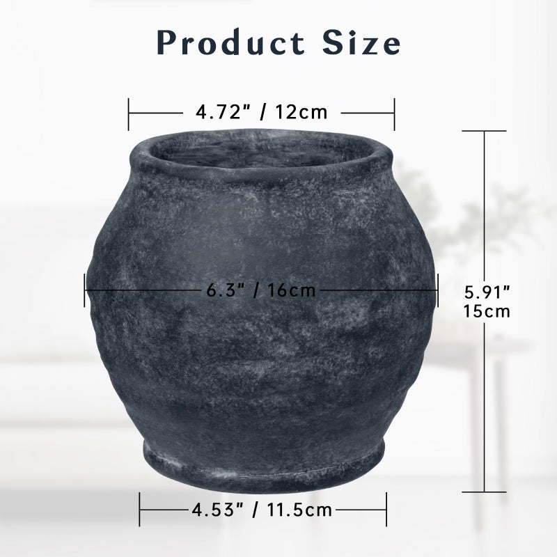 Briful Rustic Vintage Ceramic Pottery Vase, 6.1'' Farmhouse Table Decor with Distressed Texture, Wide Mouth Decorative Jar Vases for Home Decor, Shelf & Entryway, Black - Image 2