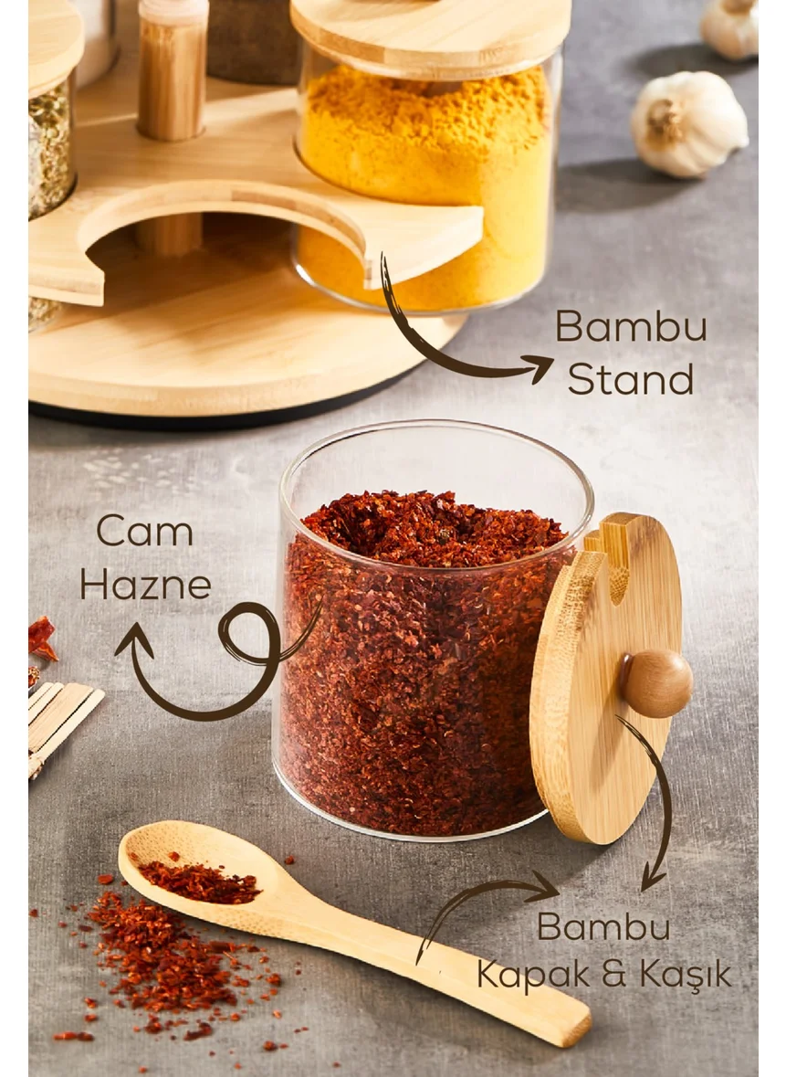 Vienev 5-Piece Glass Spice Rack with Bamboo Stand and Spoon