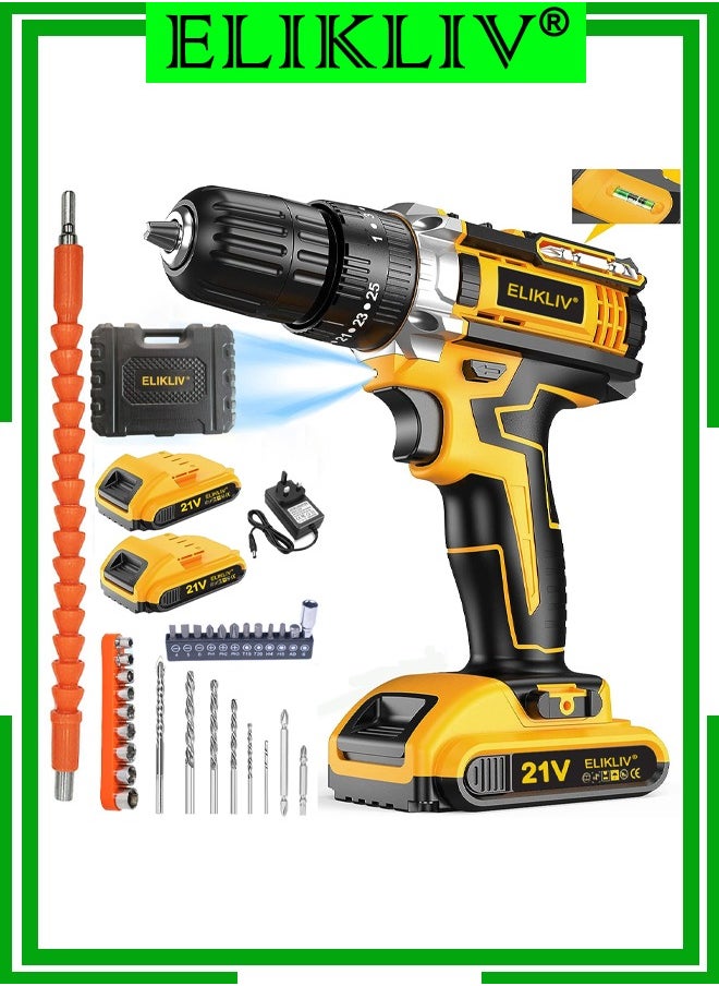 ELIKLIV 21V Cordless Drill, 3/8 Inch Power Drill Set with Lithium Ion Battery and Charger, Electric Drill with Variable Speed, 19 Positions and 24-Pieces Drill/Driver Accessories Kit - pzsku/Z05DA31AB3F94E4CF7F89Z/45/_/1726676589/f1860832-178f-44aa-8bbd-5e41bf5a819f