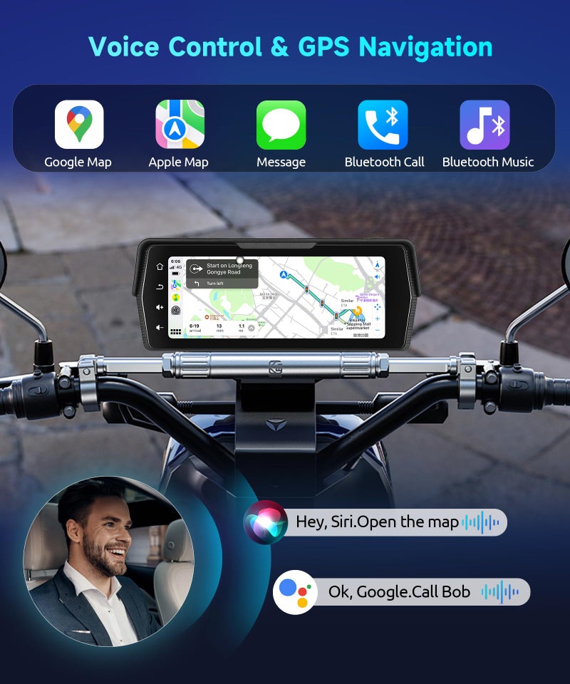 METEESER Motorcycle Front+Rear Dash Cam,6.86 inch IPS 1280x480P Touch Screen,1080P Motorcycle Camera DVR,Wireless Carplay&Android Auto,GPS,IP67 Waterproof,120Â°Wide,Bluetooth5.0,TF,PhoneLink for Motorbike - Image 3