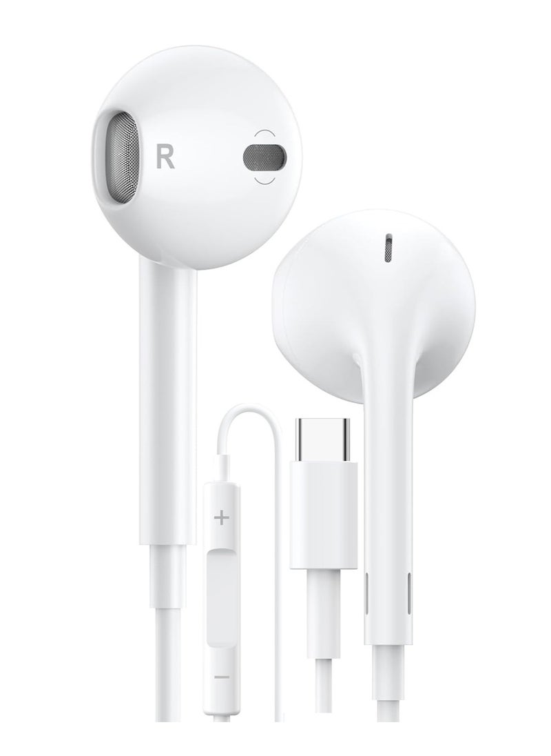 Concretization - USB C Ear Pods Headphones with USB-C Plug, Wired Ear Buds with Mic & Volume Control,Compatible iPhone 16/15 Pro Max/Pro/Plus,iPad/Air/Sam- sung Galaxy S25/S24/S23 Ultra S22 S21 - Image 1