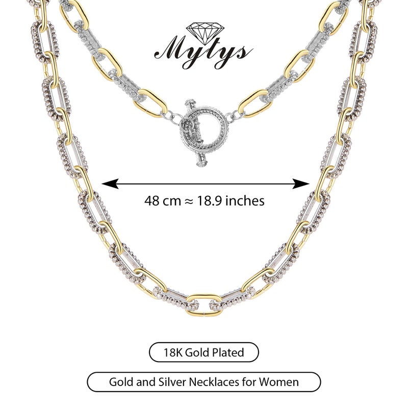Mytys Women's Link Necklace 18k Gold Plated Double Twist Wire Gold and Silver 2 Tone Chain Necklaces Christmas New Year Jewelry (Long Gold & Silver 7) - Image 4