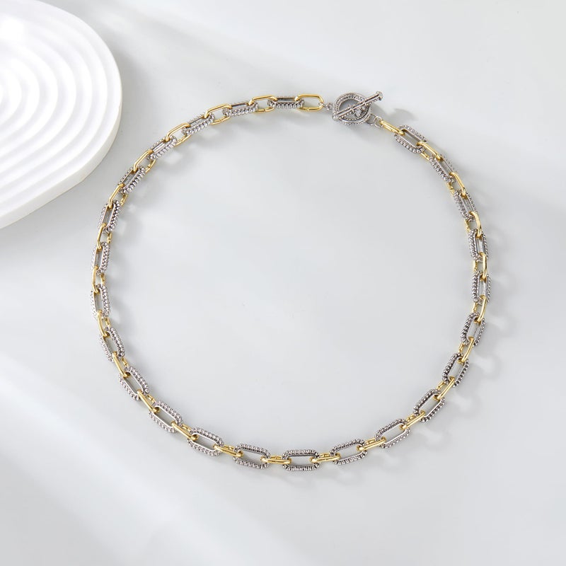 Mytys Women's Link Necklace 18k Gold Plated Double Twist Wire Gold and Silver 2 Tone Chain Necklaces Christmas New Year Jewelry (Long Gold & Silver 7) - Image 5