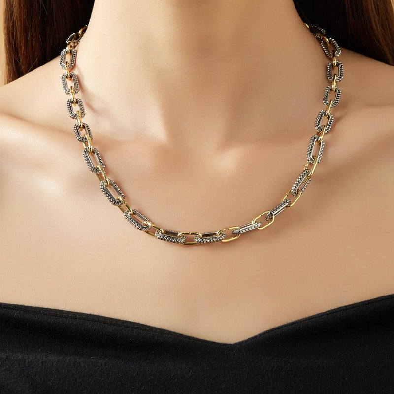 Mytys Women's Link Necklace 18k Gold Plated Double Twist Wire Gold and Silver 2 Tone Chain Necklaces Christmas New Year Jewelry (Long Gold & Silver 7) - Image 2