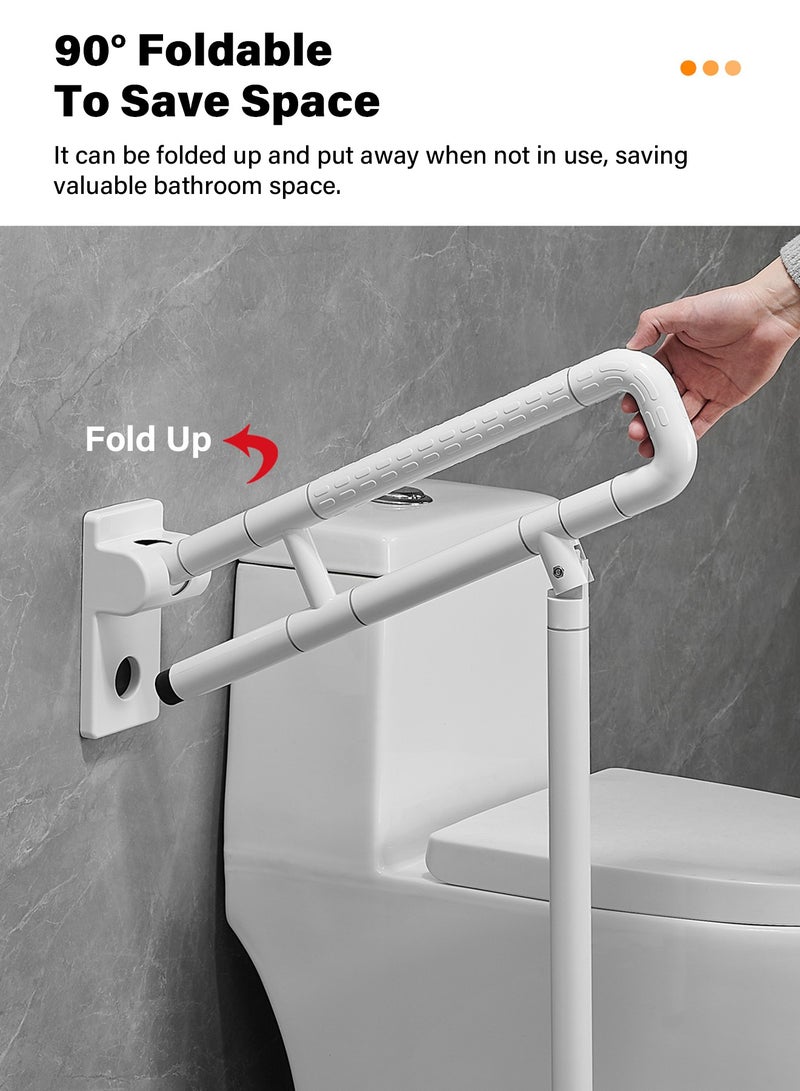 قضيب إمساك سميك مثبت على الحائط للحمام لرعاية المسنين والحوامل والمعاقين ومضاد للانزلاق وقابل للطي وذراع دعم للمعاقين وحماية مضيئة باللون الأبيض 60*70 سم - Image 4