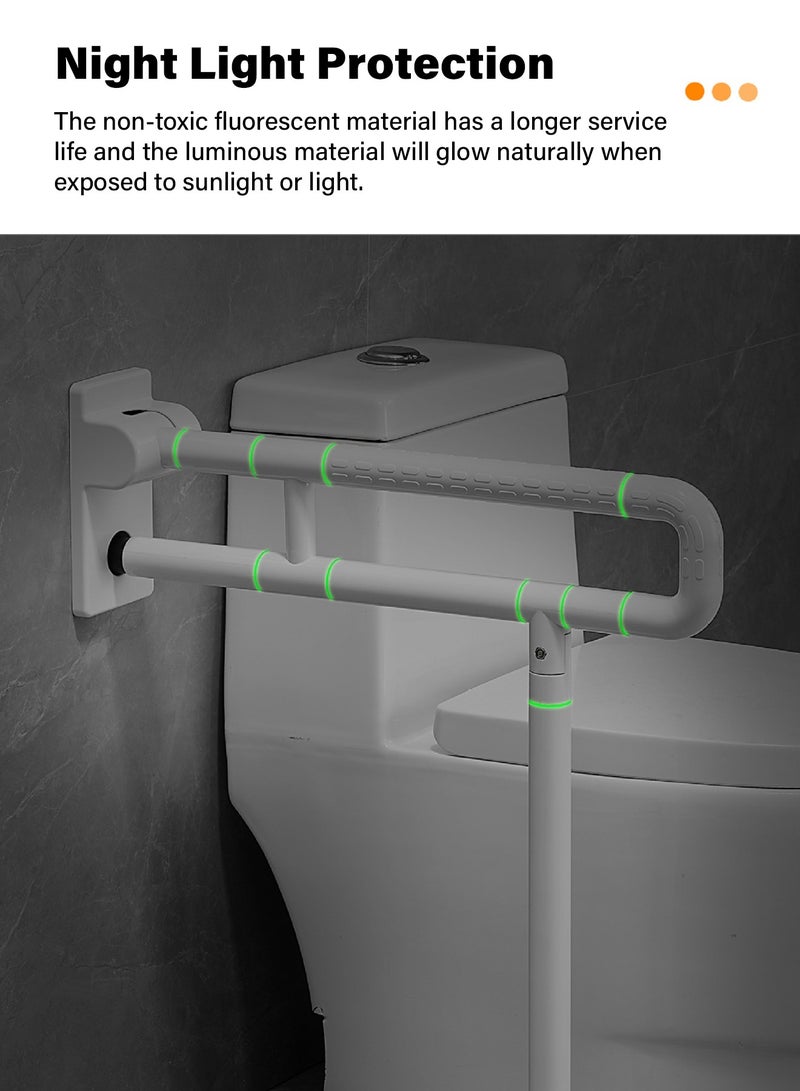 قضيب إمساك سميك مثبت على الحائط للحمام لرعاية المسنين والحوامل والمعاقين ومضاد للانزلاق وقابل للطي وذراع دعم للمعاقين وحماية مضيئة باللون الأبيض 60*70 سم - Image 5