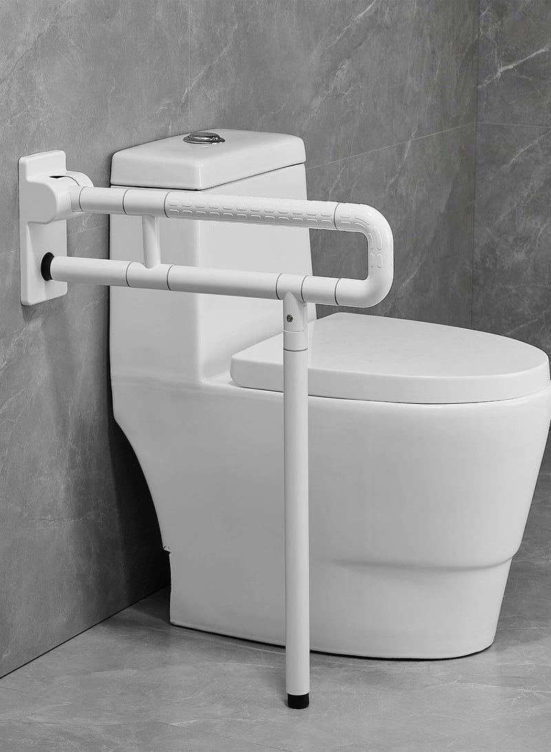 قضيب إمساك سميك مثبت على الحائط للحمام لرعاية المسنين والحوامل والمعاقين ومضاد للانزلاق وقابل للطي وذراع دعم للمعاقين وحماية مضيئة باللون الأبيض 60*70 سم - Image 2