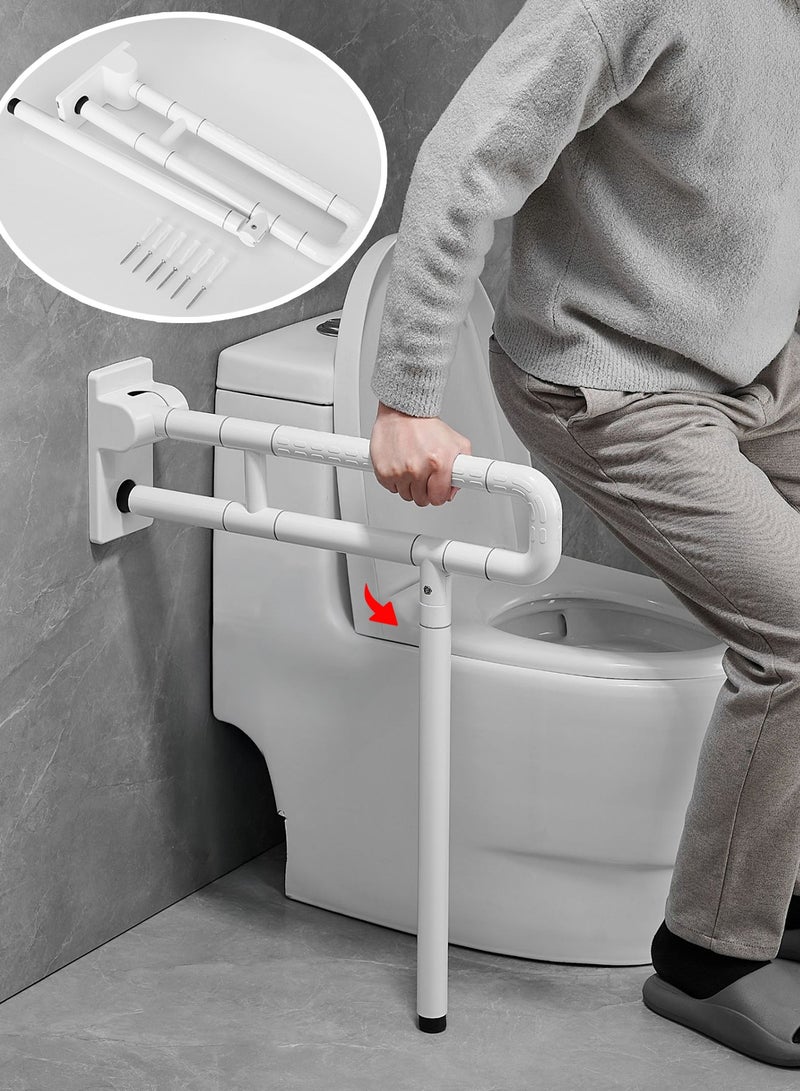 قضيب إمساك سميك مثبت على الحائط للحمام لرعاية المسنين والحوامل والمعاقين ومضاد للانزلاق وقابل للطي وذراع دعم للمعاقين وحماية مضيئة باللون الأبيض 60*70 سم - Image 1