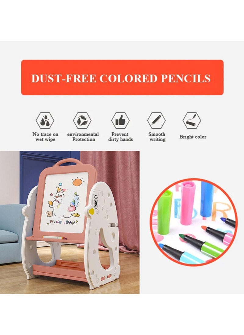 Multifunctional Study Table and Chair Set 3 in 1  ,Art Easel with Bookshelf ,Foldable Desktop and  Adjustable Standing Easel