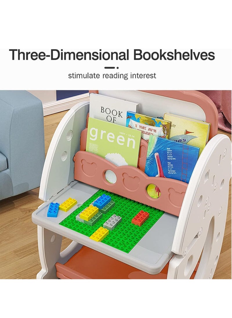Multifunctional Study Table and Chair Set 3 in 1  ,Art Easel with Bookshelf ,Foldable Desktop and  Adjustable Standing Easel