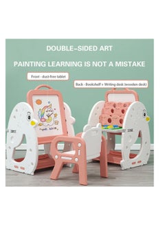 FULL JOY Multifunctional Study Table and Chair Set 3 in 1  ,Art Easel with Bookshelf ,Foldable Desktop and  Adjustable Standing Easel  - Image 5