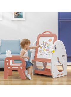 FULL JOY Multifunctional Study Table and Chair Set 3 in 1  ,Art Easel with Bookshelf ,Foldable Desktop and  Adjustable Standing Easel  - Image 2