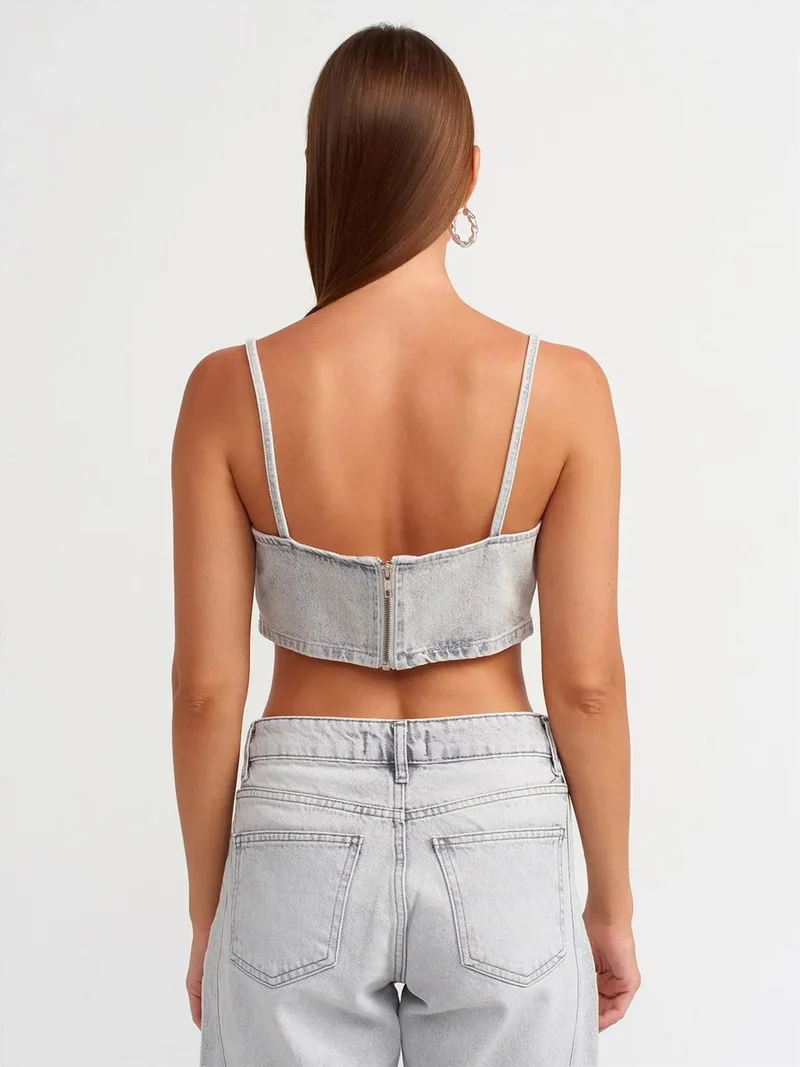 ديلفين DILVIN Women's Strapless Cropped Denim Top
