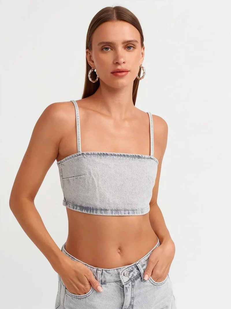 ديلفين DILVIN Women's Strapless Cropped Denim Top