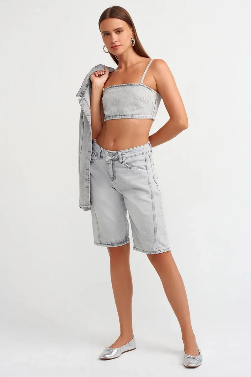 Dilvin Light Blue Denim DILVIN Women's Strapless Cropped Denim Top for Women | Best Price UAE