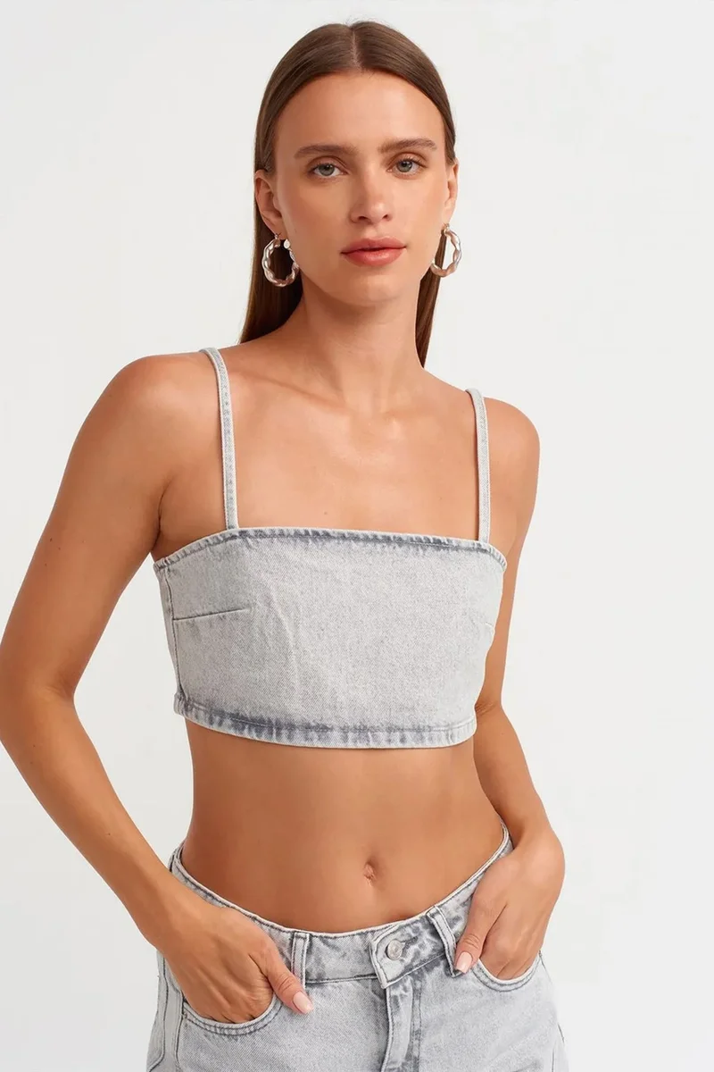 ديلفين DILVIN Women's Strapless Cropped Denim Top