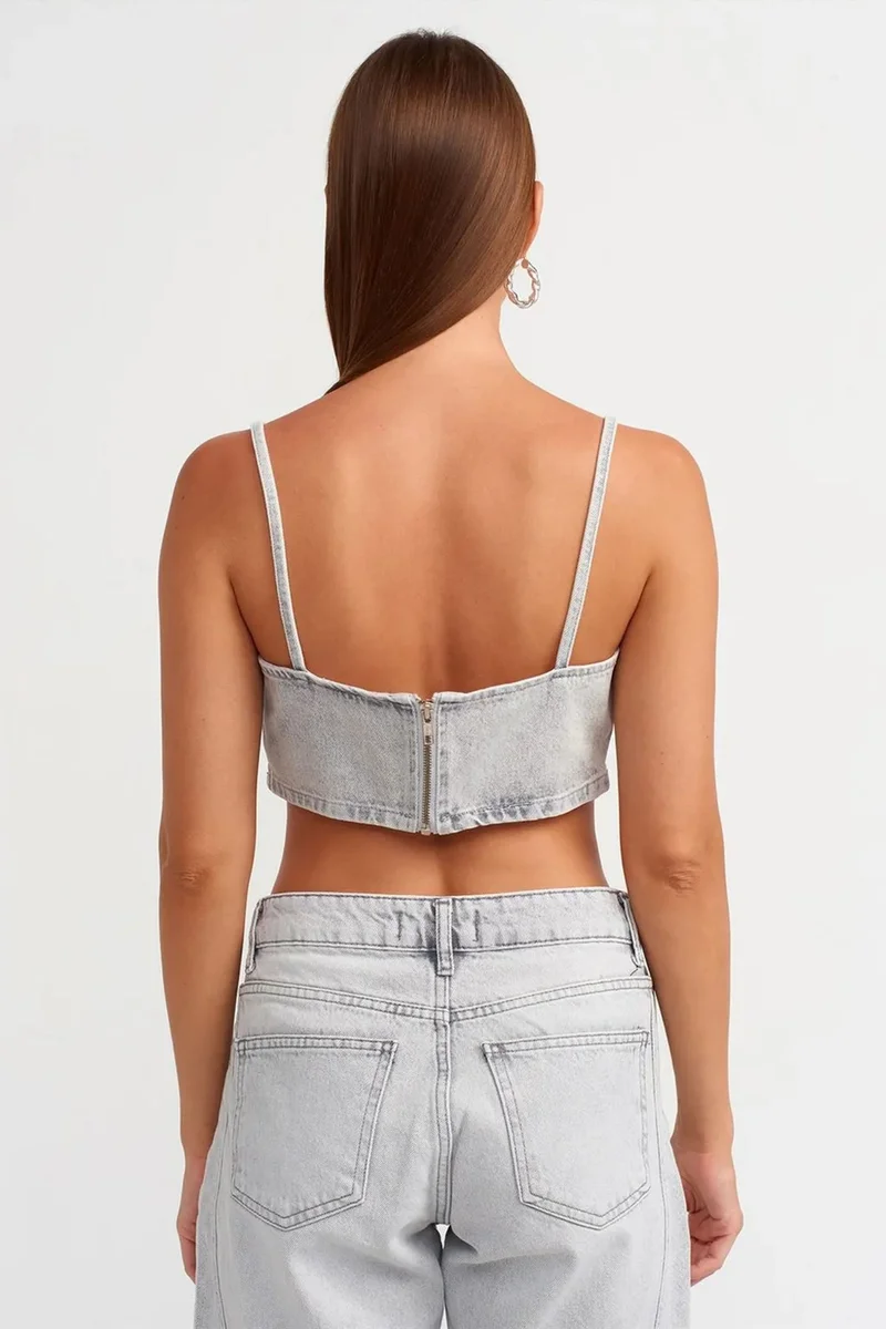 ديلفين DILVIN Women's Strapless Cropped Denim Top