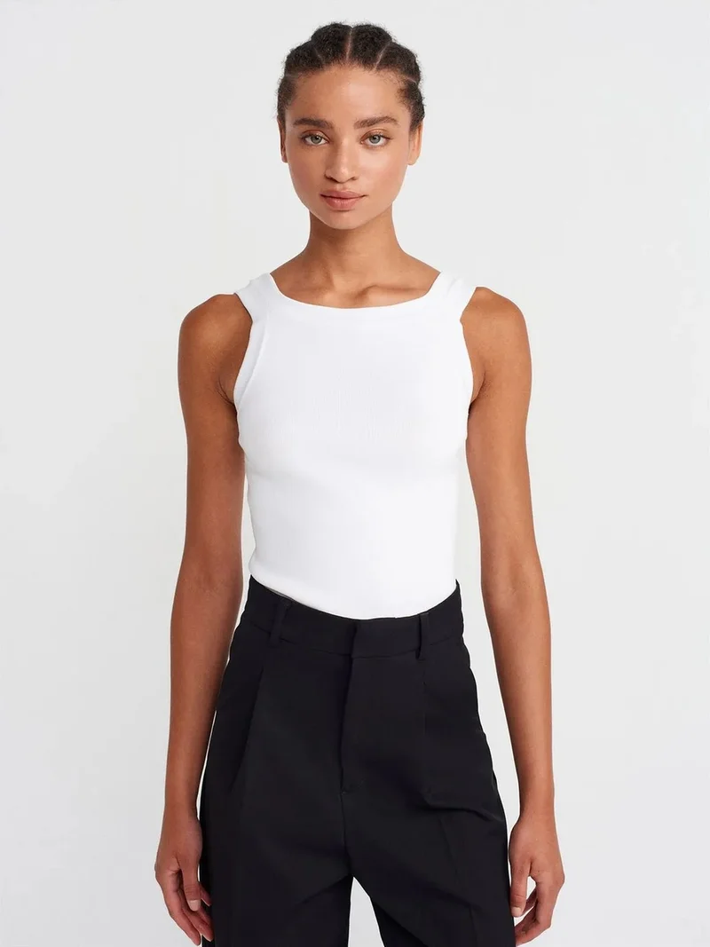 Dilvin DILVIN Sleeveless Ribbed Square-neck Blouse